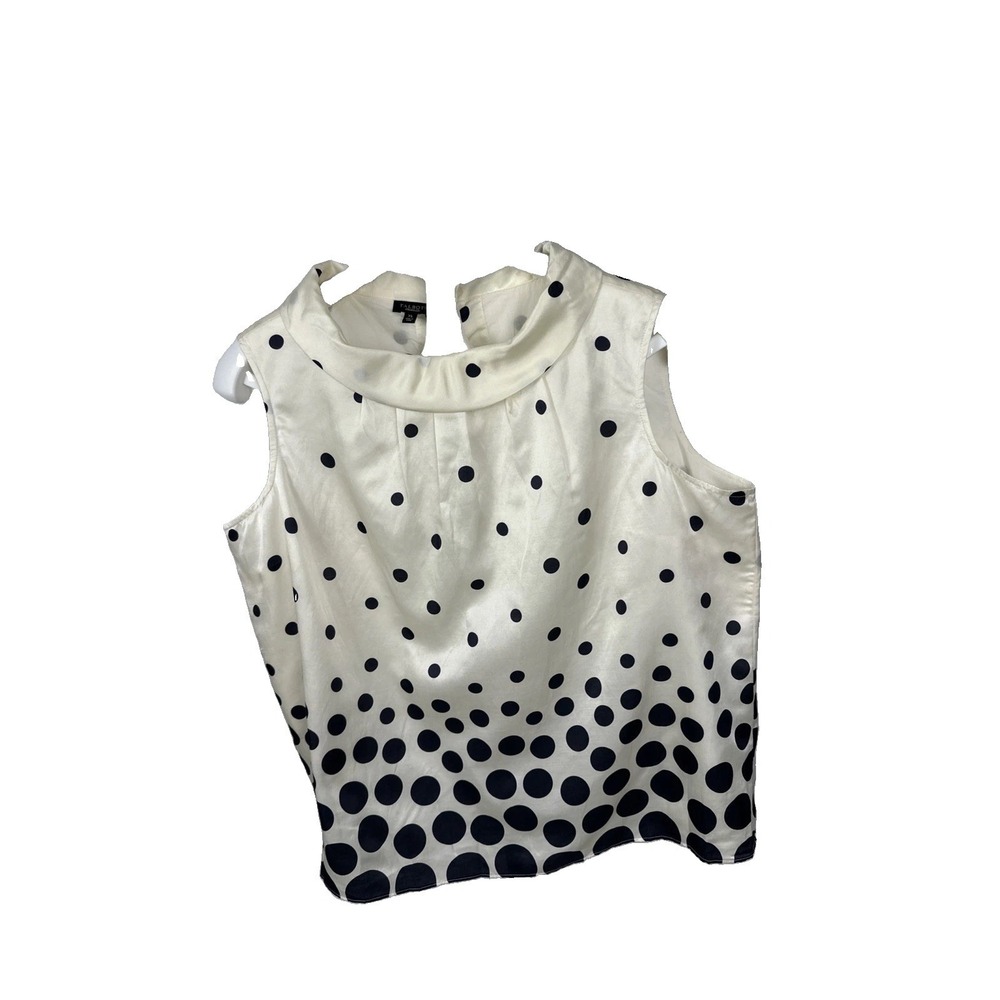 Talbots Classic Sleeveless Blouse Women's Sz XL Cream White With Black Polka Dot